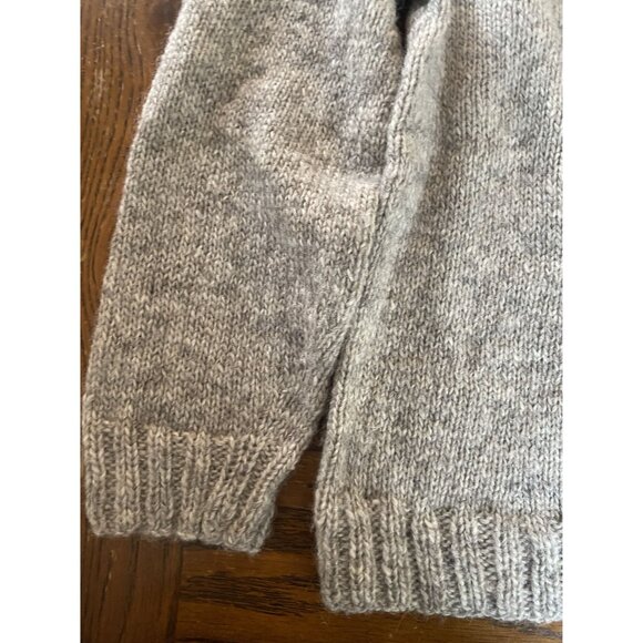 Handmade Knit Nordic Wool Sweater Unisex Size M Gray Red Yoke Design - Picture 3 of 10